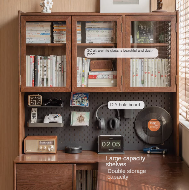 Oak solid wood desk bookshelf integrated corner table