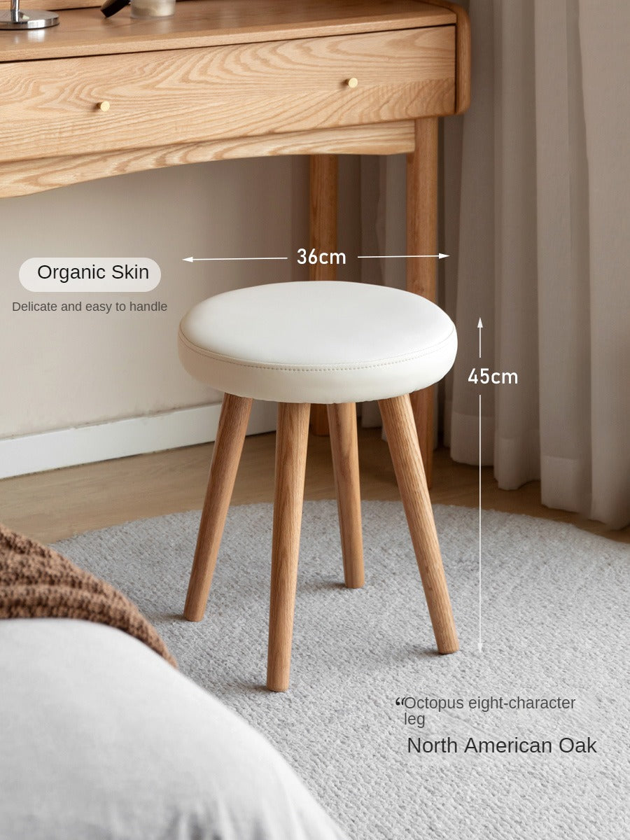 Oak Solid Wood Round Makeup Stool: