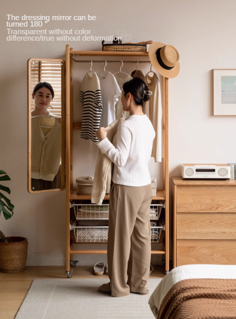 Oak Solid Wood Rack Integrated Clothes Hanger