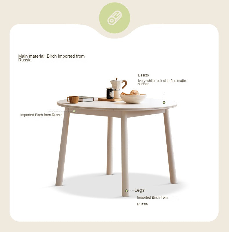 Birch solid wood white cream style rock board round dining table