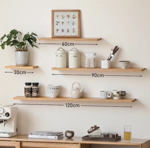 Oak, Black walnut Solid Wood Wall Shelf Bookcase