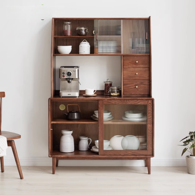 Oak solid wood integrated wall-mounted high Nordic sideboard