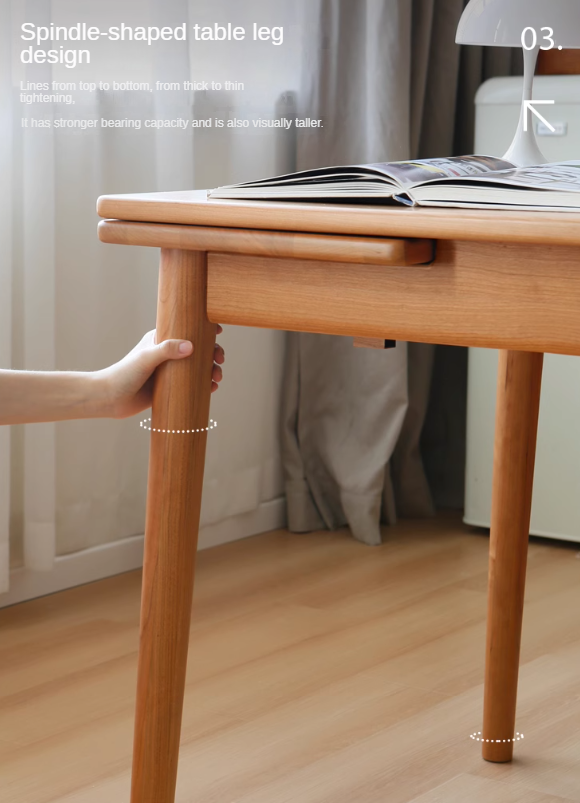 Cherry solid wood retro style retractable dining table