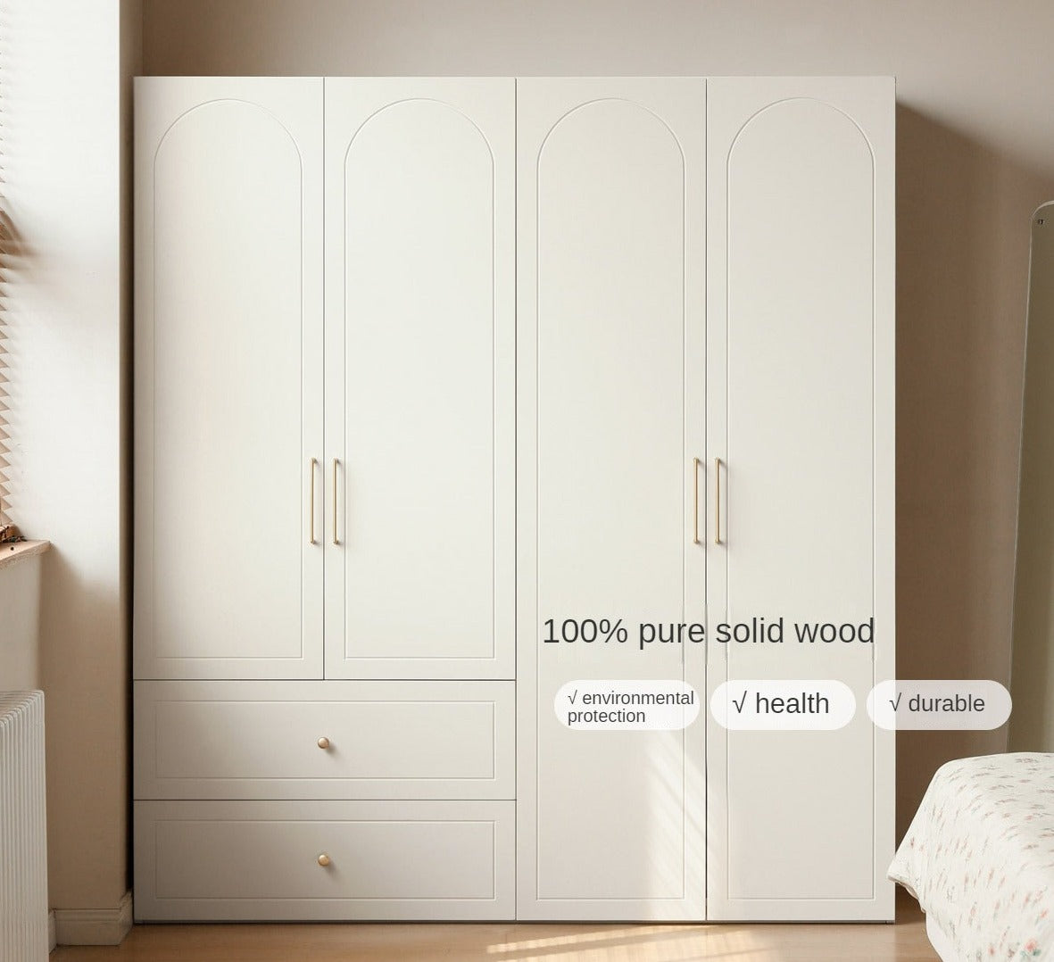 Pine solid wood wardrobe French cream style-