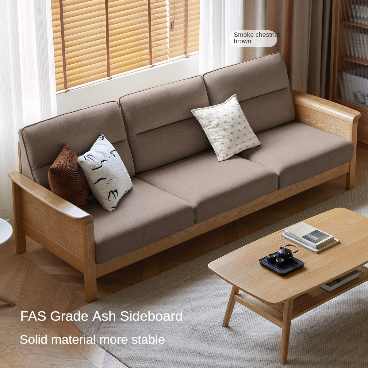 Ash Solid Wood Modern High Back Sofa