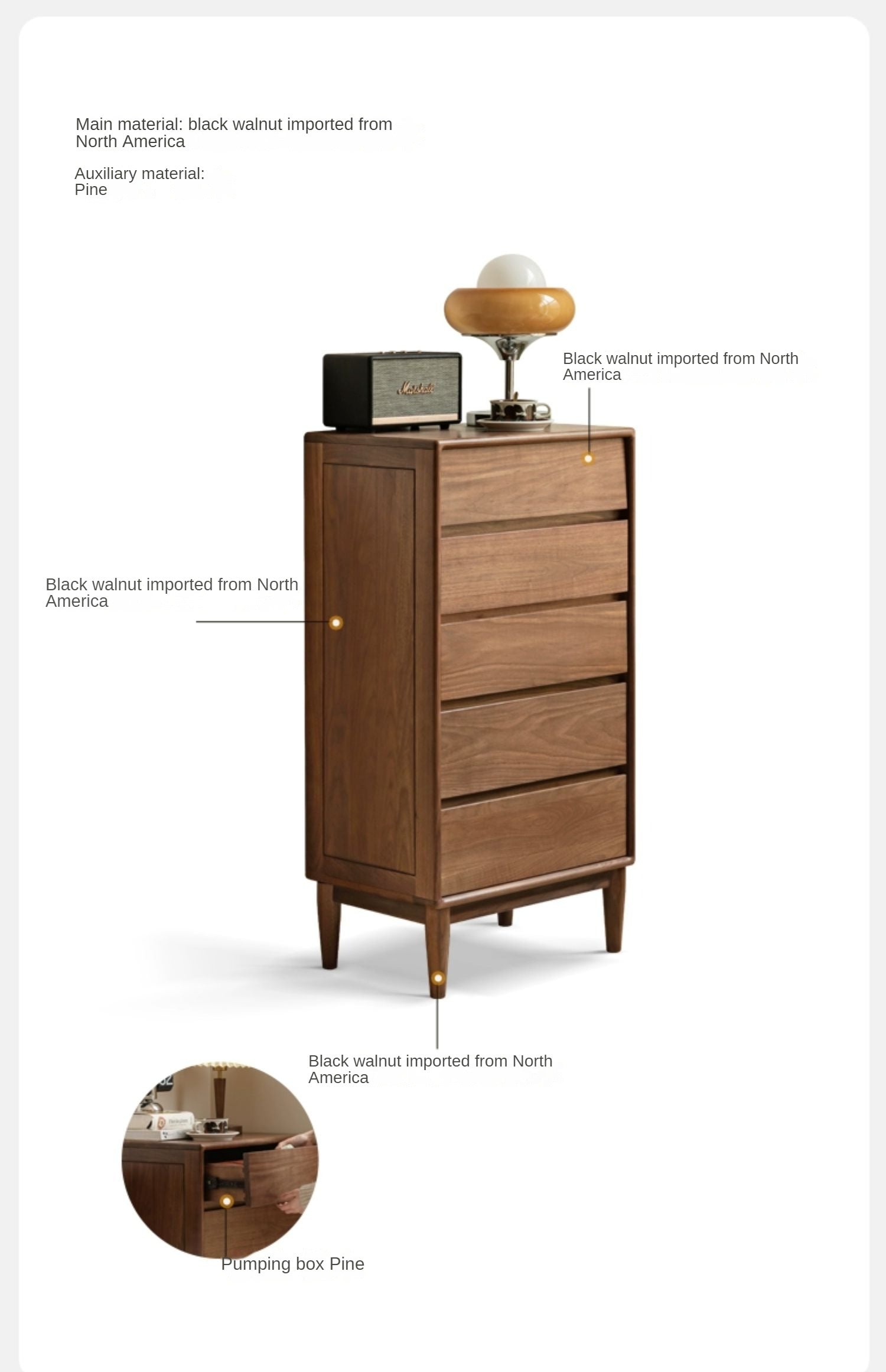 Black Walnut Solid Wood Cabinet Nordic chest of drawers"