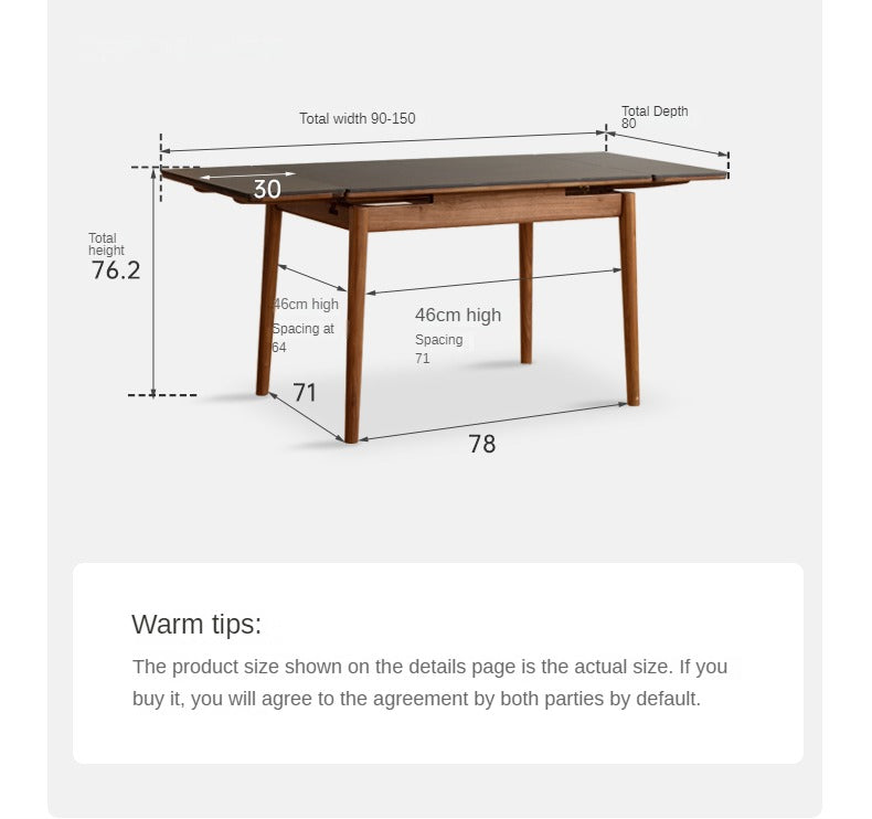 Black Walnut Solid Wood Rock Plate Foldable Dining Table