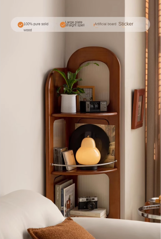 Poplar Solid Wood Retro Corner Bookshelf