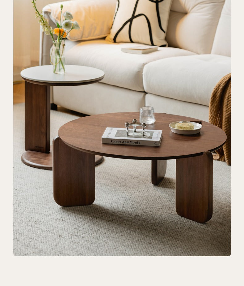 Black walnut solid wood slate round tea coffee table: