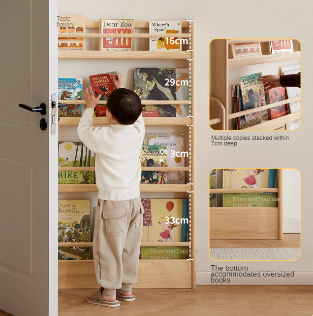 Popar Solid Wood Wall Mounted Storage Children's Book Stand