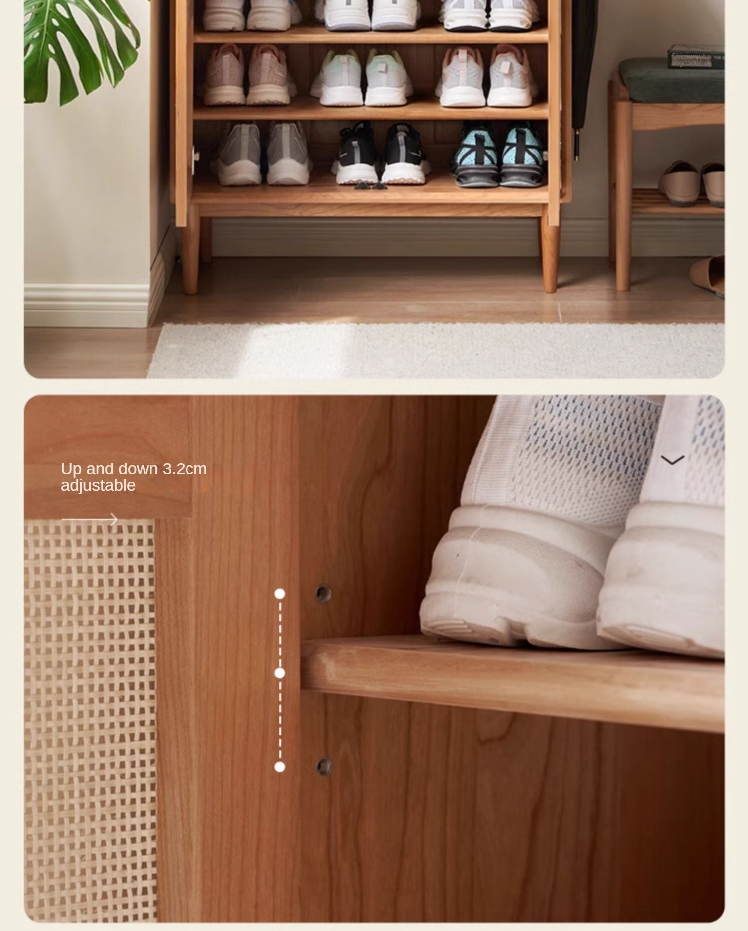 Cherry solid wood rattan door storage shoe cabinet