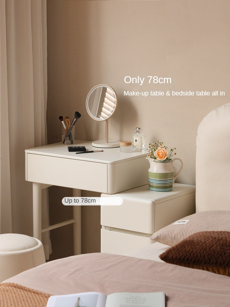 Poplar solid wood telescopic small dressing table integrated white cream style "