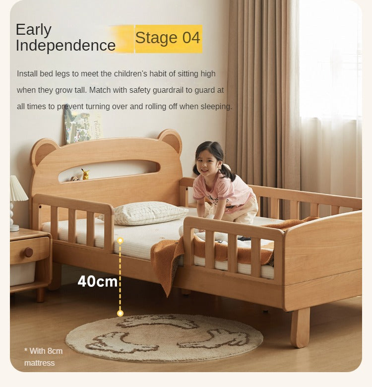 Beech solid wood children's guardrail bed with light