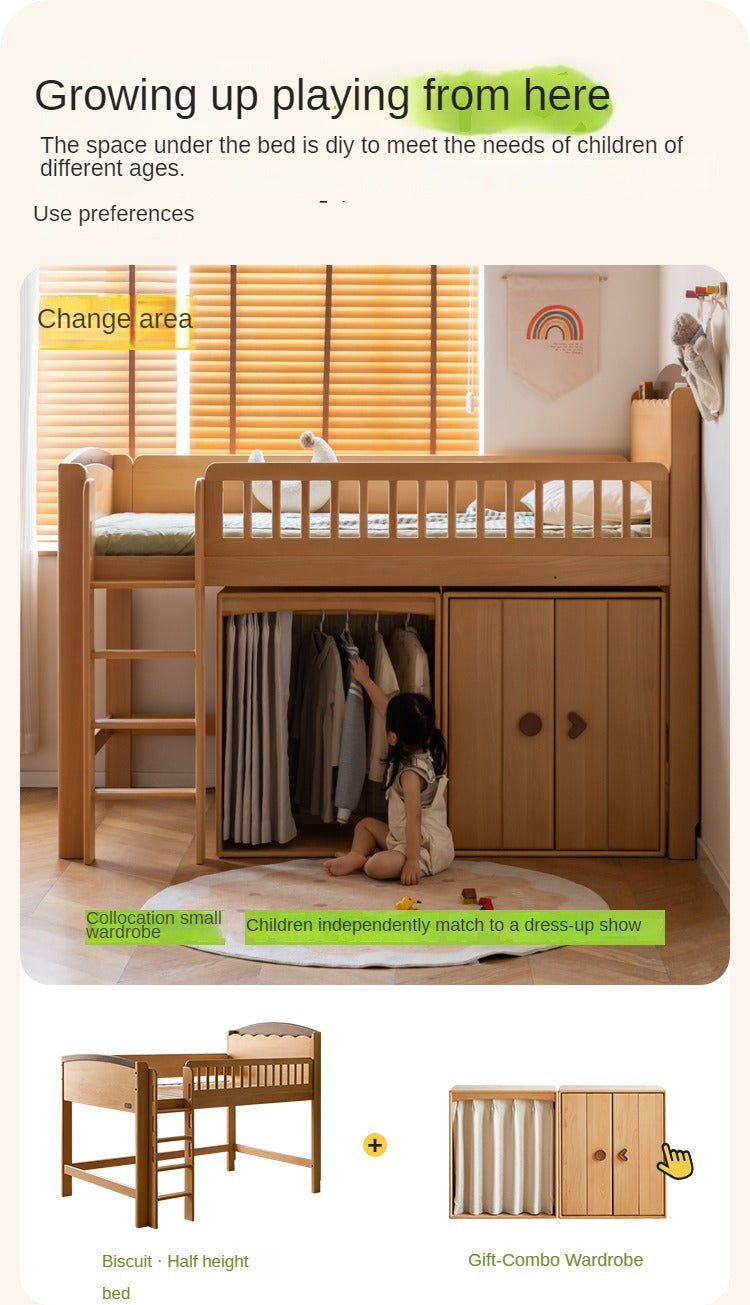 Beech Solid Wood Children's with Light Guardrail Bed