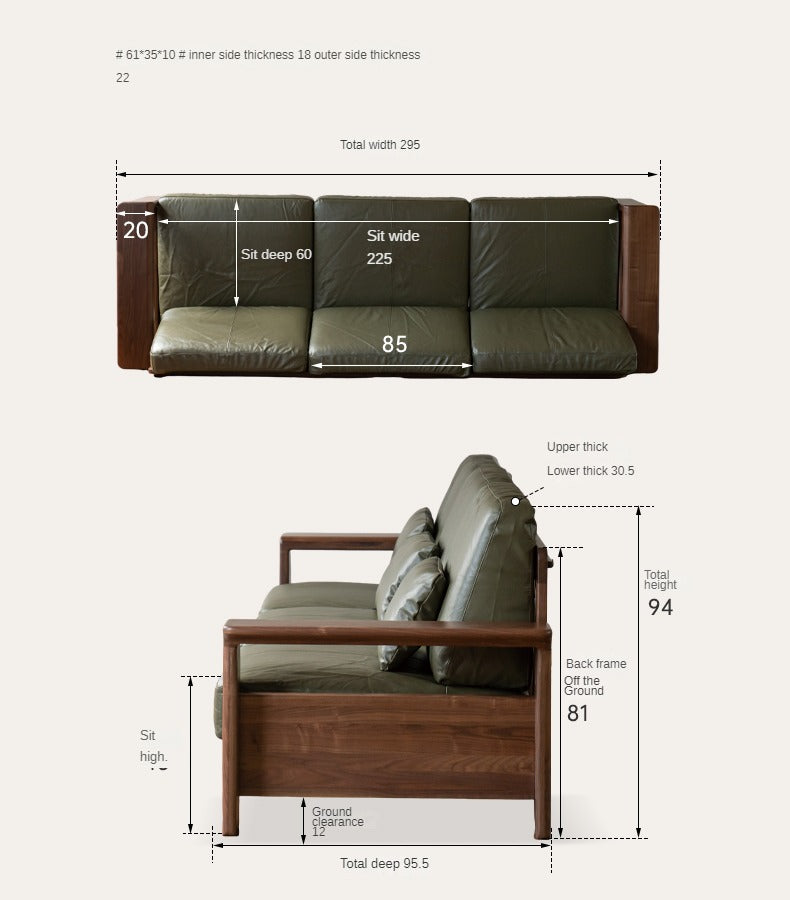 Black Walnut Solid Wood Modern Straight Sofa