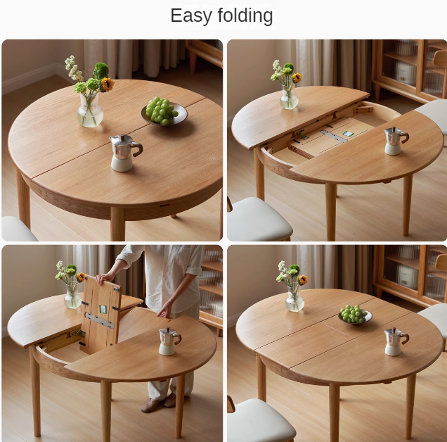 Oak, ash Solid Wood Retractable Round Dining Table