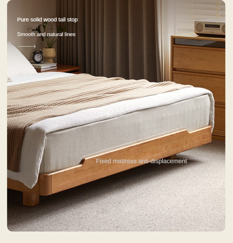 Cherry Wood Solid Wood platform bed, headboard-free bed with Light