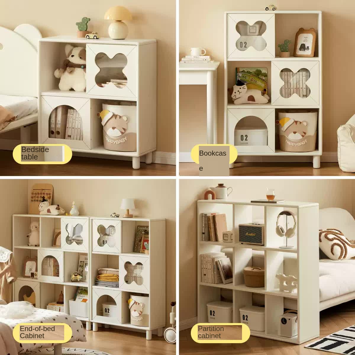 Rubber Solid Wood Modern Cream Style Floor Children's Bookcase