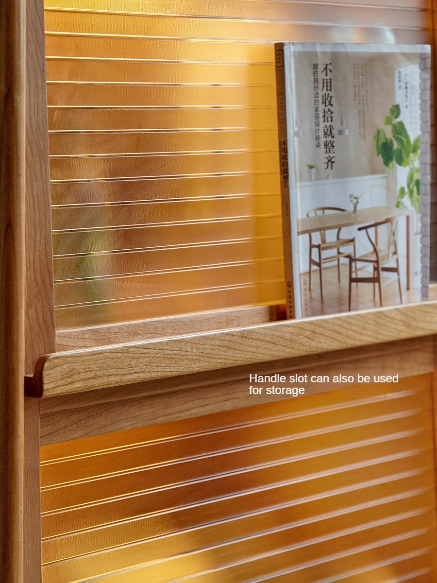 Cherry Solid Wood Japanese Flip Glass Door Bookcase