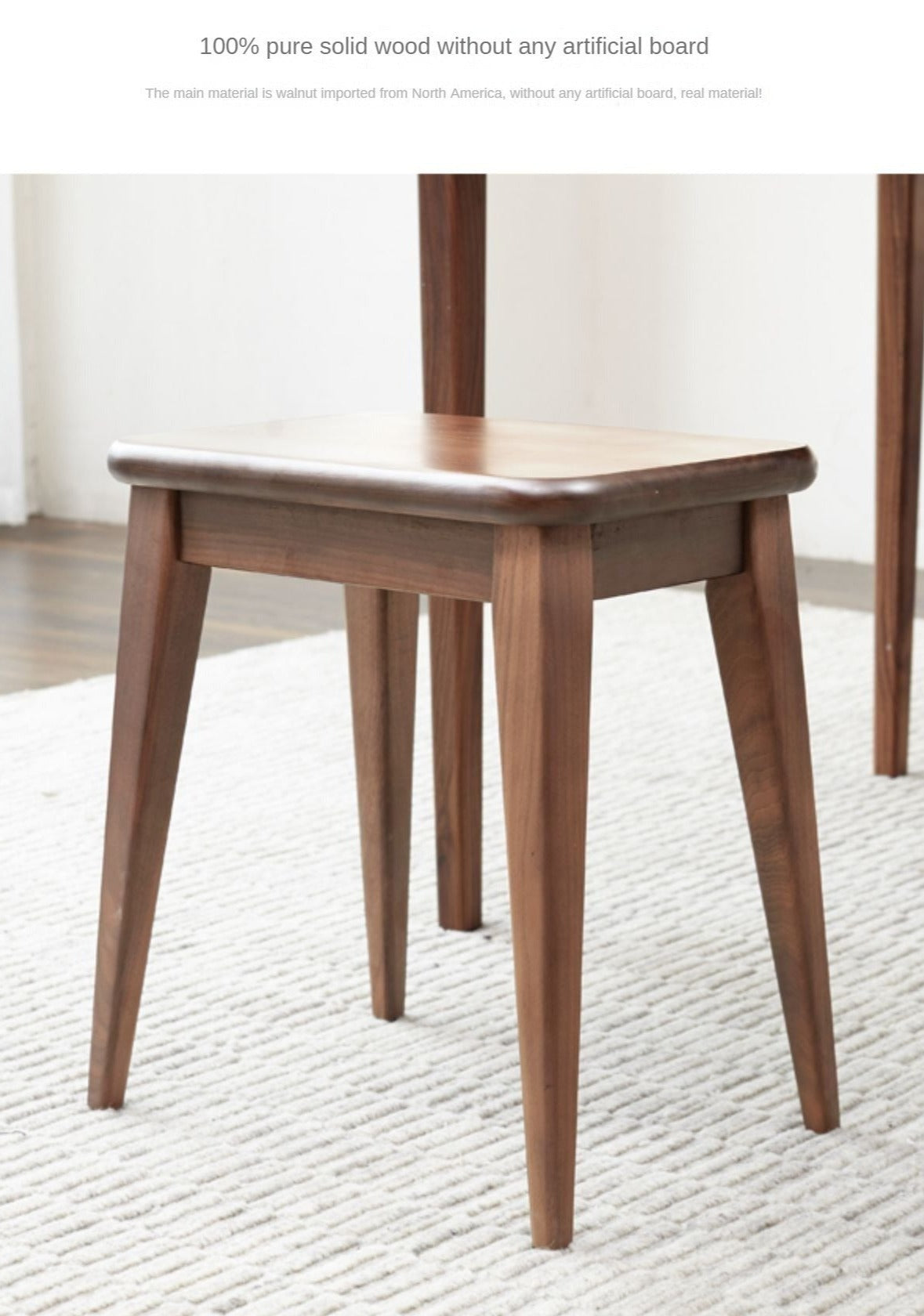 Black Walnut Solid Wood Square Makeup Stool: