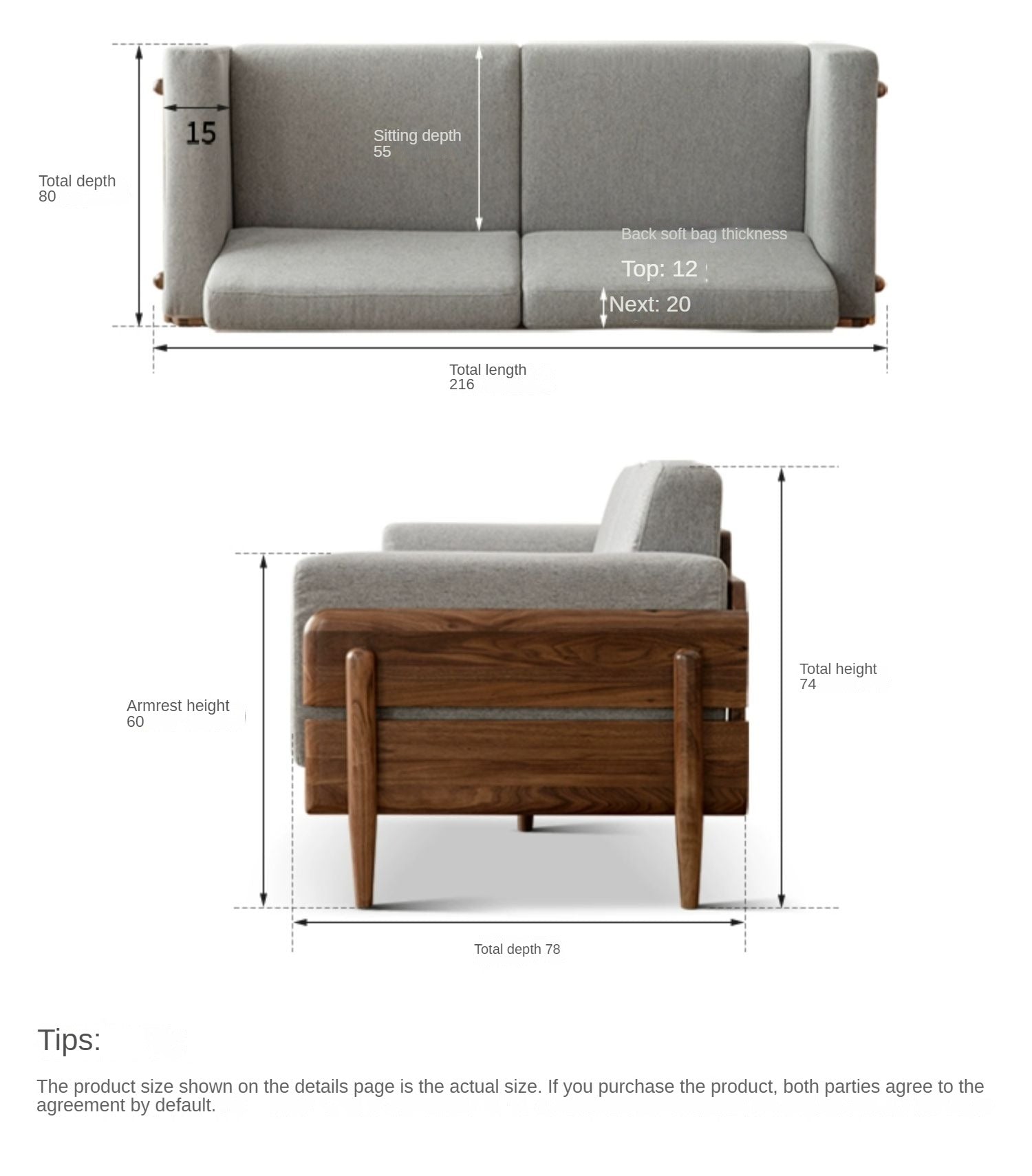 Black Walnut Solid Wood Fabric Sofa)