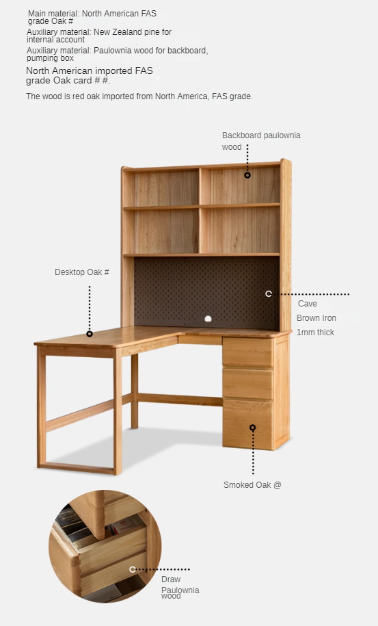 Oak Solid Wood Computer Desk With Drawer