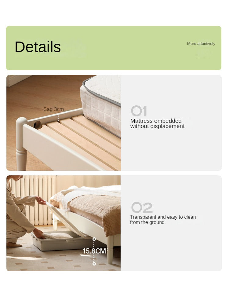 Poplar Solid Wood Bed French Cream Style