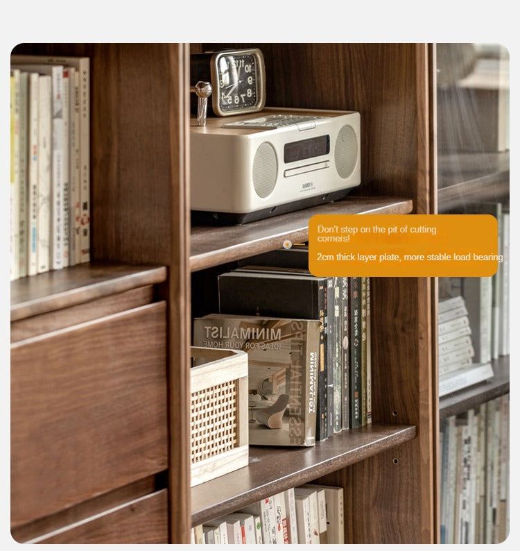 Black Walnut solid wood bookcase floor-standing free combination bookshelf<