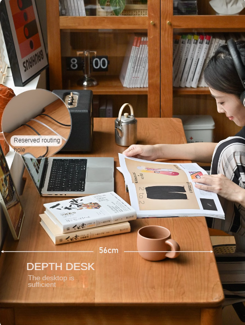 Cherry Solid Wood Retro Study Desk With Drawer