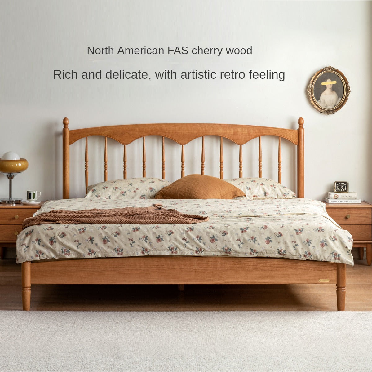 Cherry wood solid wood bed ,Retro style, princess bed_)