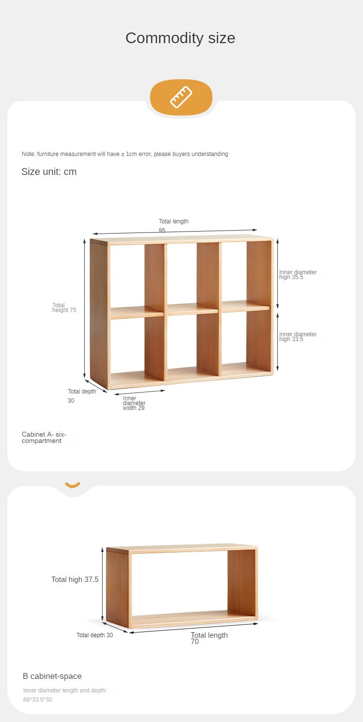 Beech solid wood cream white lattice storage low bookcase