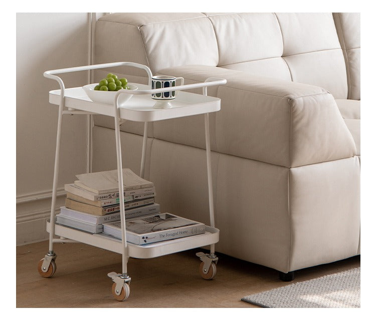 Double Layer Storage Mobile Side Table White Trolley