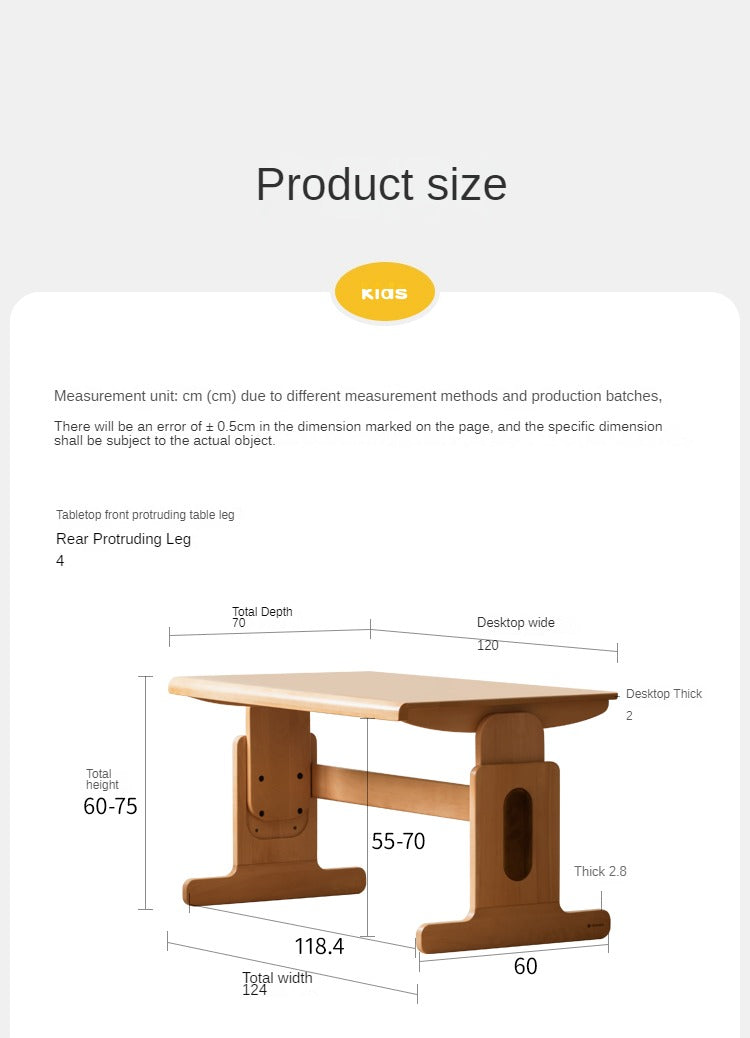 Beech Solid Wood Children's Liftable Study Table