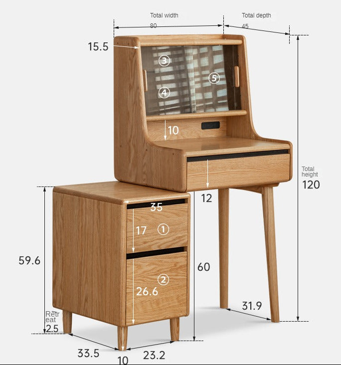 Oak, Ash Solid Wood Vanity Table with Shelf.