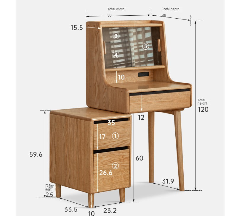 Oak Solid Wood Dressing Table with Shelf