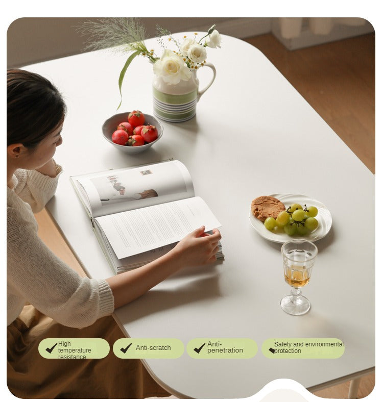 Rubber solid wood white cream style rock board dining table