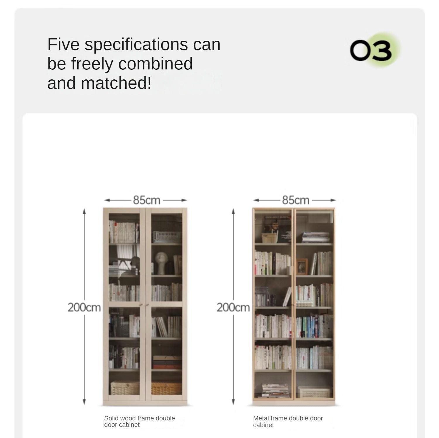 Poplar solid wood bookcase light luxury style<