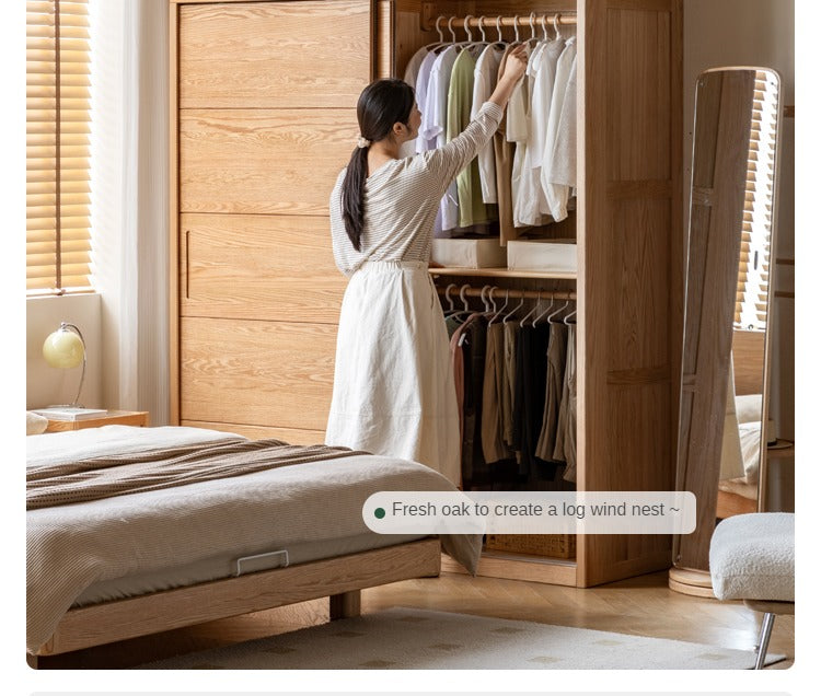 Oak Solid Wood Sliding Door Wardrobe