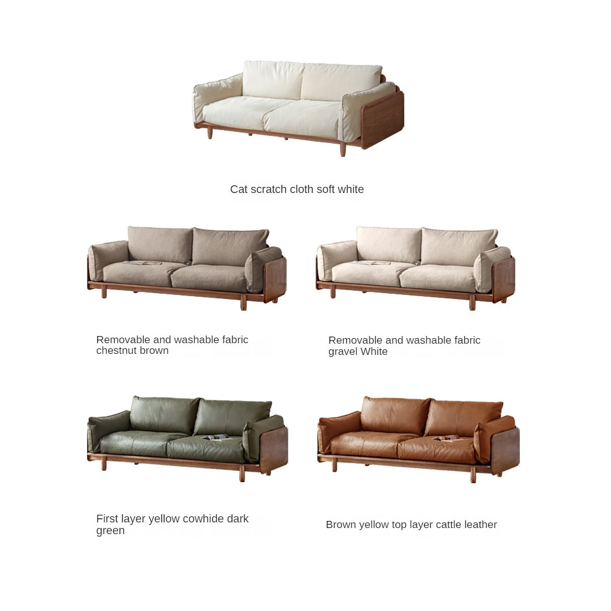 Oak solid wood Leather, Fabric straight sofa