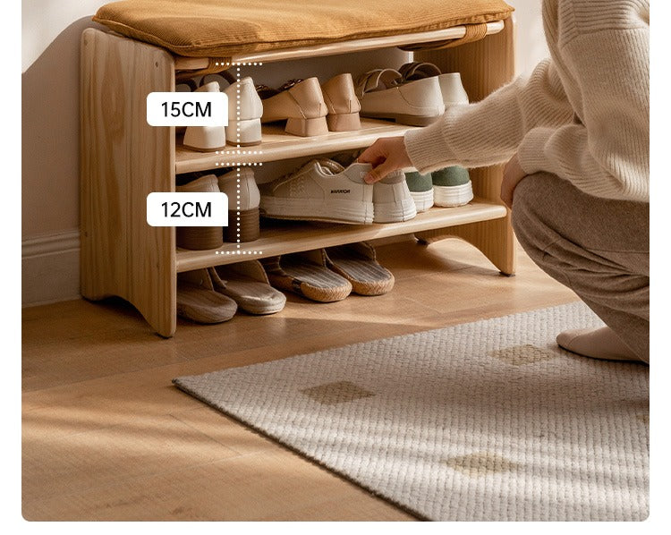 Pine Solid Wood Shoe Bench Multi-layer Log Shoe Rack