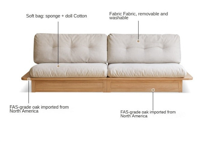 Oak Solid Wood Fabric Storage Sofa: