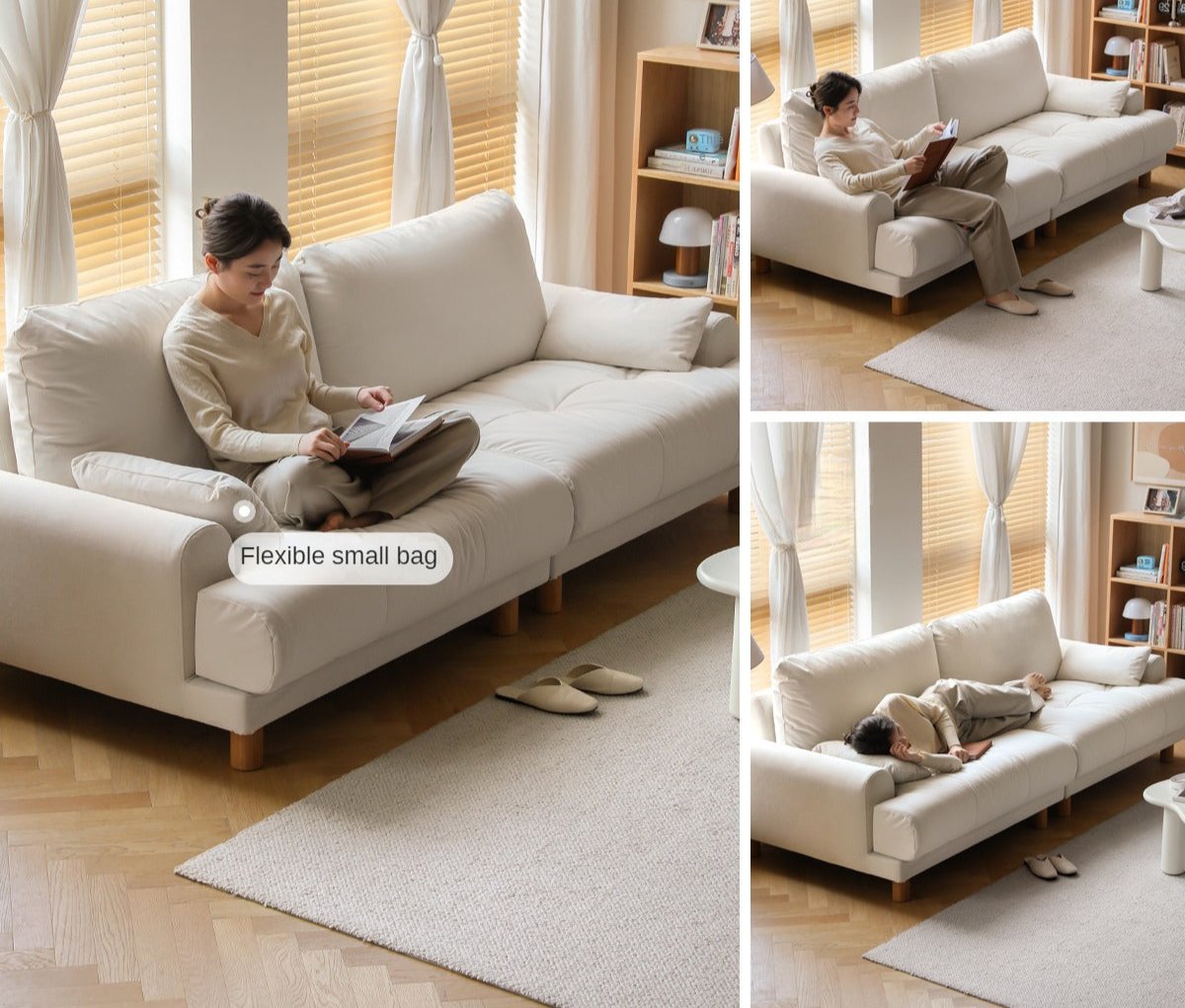 Fabric straight cream style modern three-seat sofa