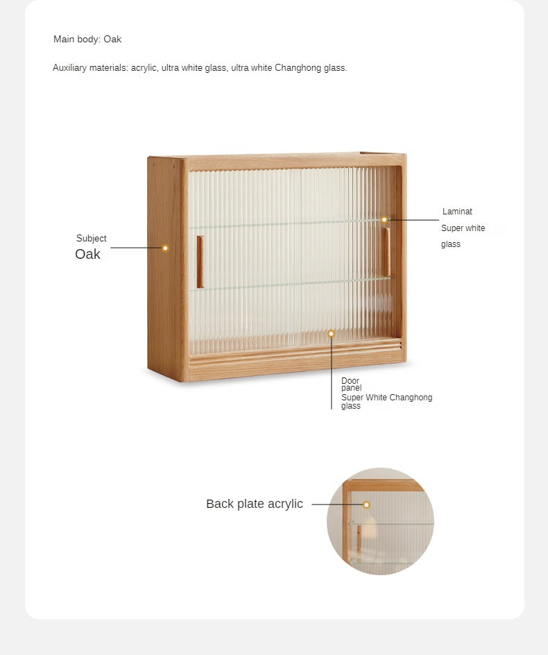 Oak solid wood desktop locker storage cabinet glass sliding door"