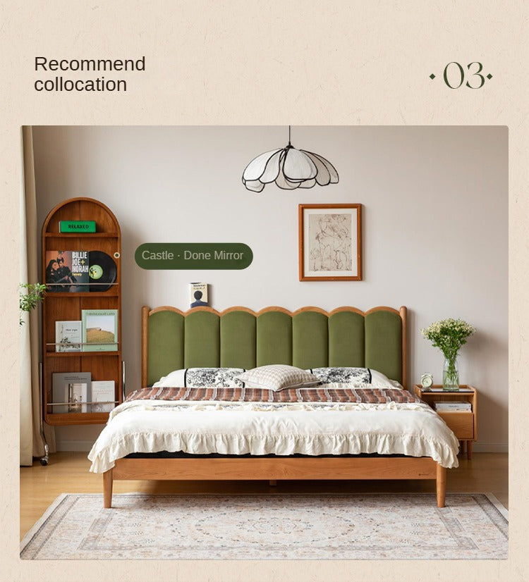 Cherry Solid Wood Soft Bed Retro