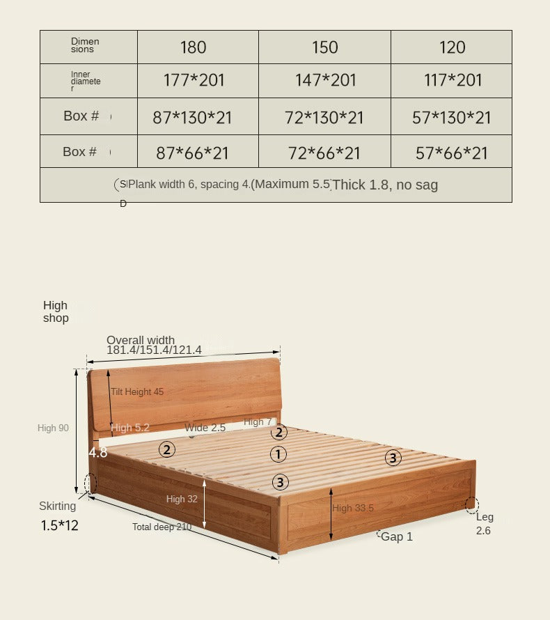 Cherry Solid Wood Box Storage Bed