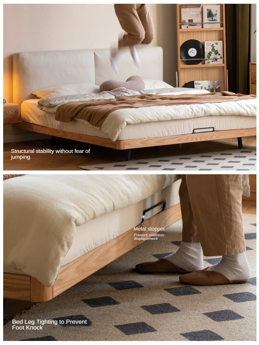 Oak solid wood Technology Fabric suspended bed soft bed with light.