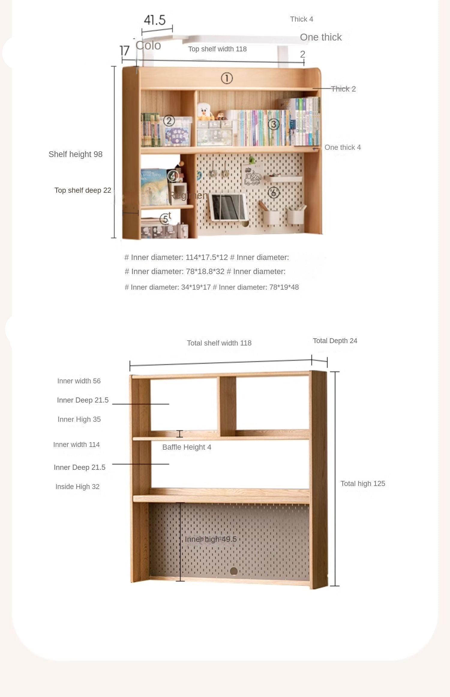 Beech, Oak Solid Wood Study Desk with Shelf