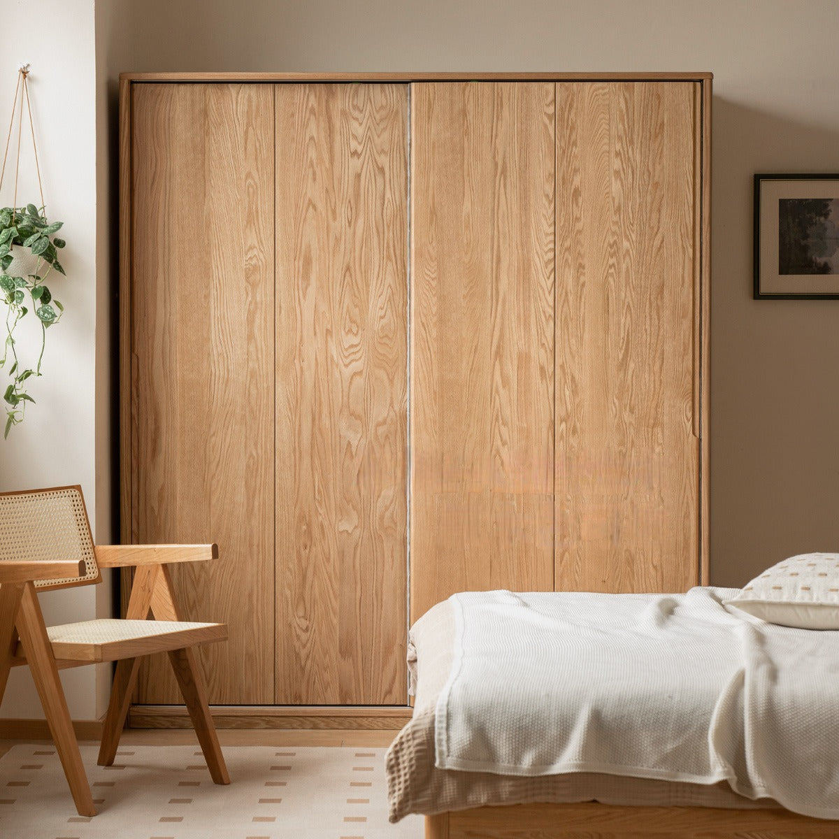 Oak Solid Wood Sliding Door Modern Wardrobe