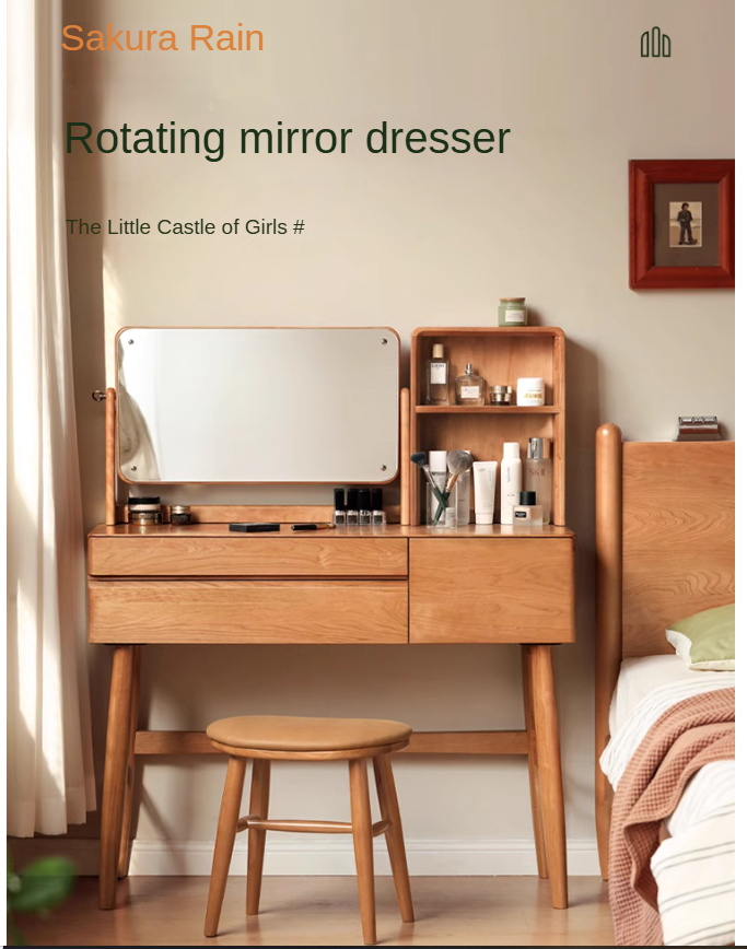 Cherry Wood Dressing Table Nordic Makeup Mirror