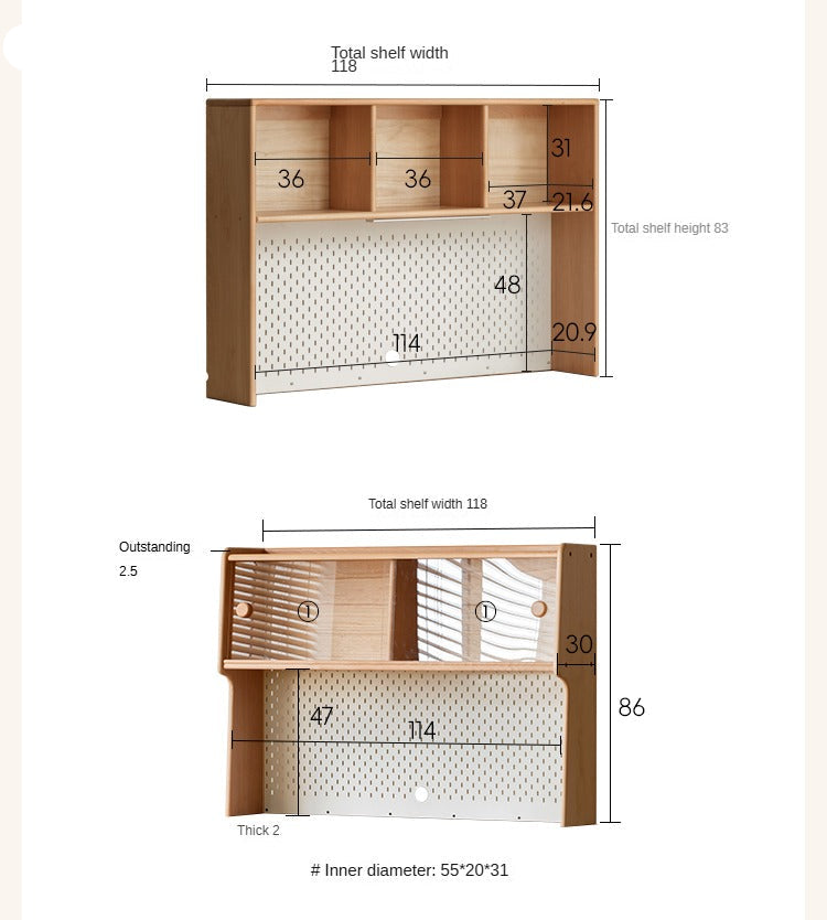 Beech, Oak Solid Wood Study Desk with Shelf